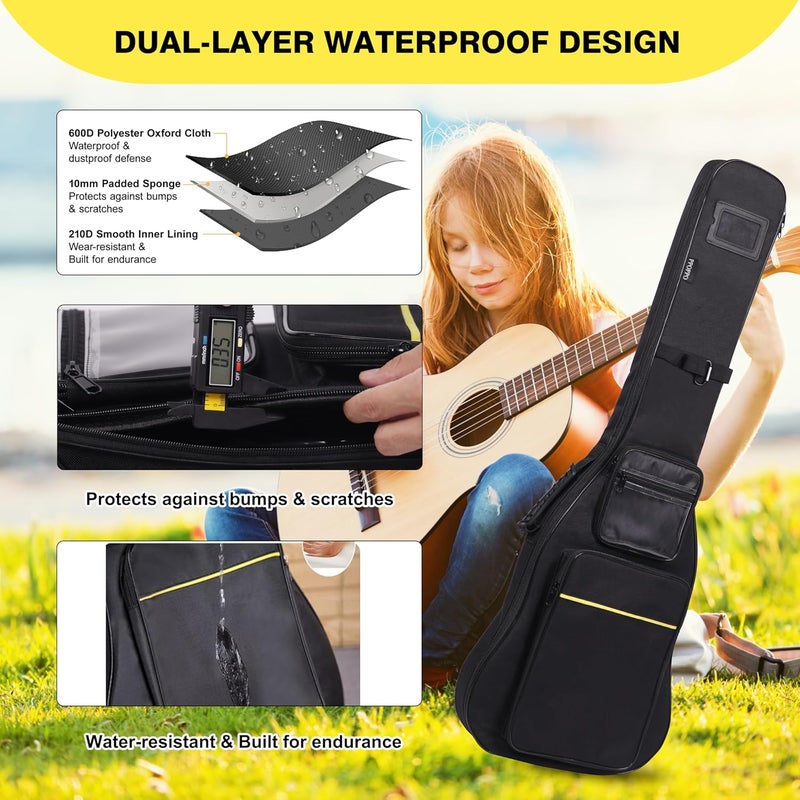 PPOPPO 39 40 Inch Electric Guitar Gig Bag, 0.35" Thick Padded Oxford Fabric, Waterproof & Shockproof Gig Bag, Multi-Pocket Design with Shoulder Straps & Side Handle​, Sleek Black Design - Image 4